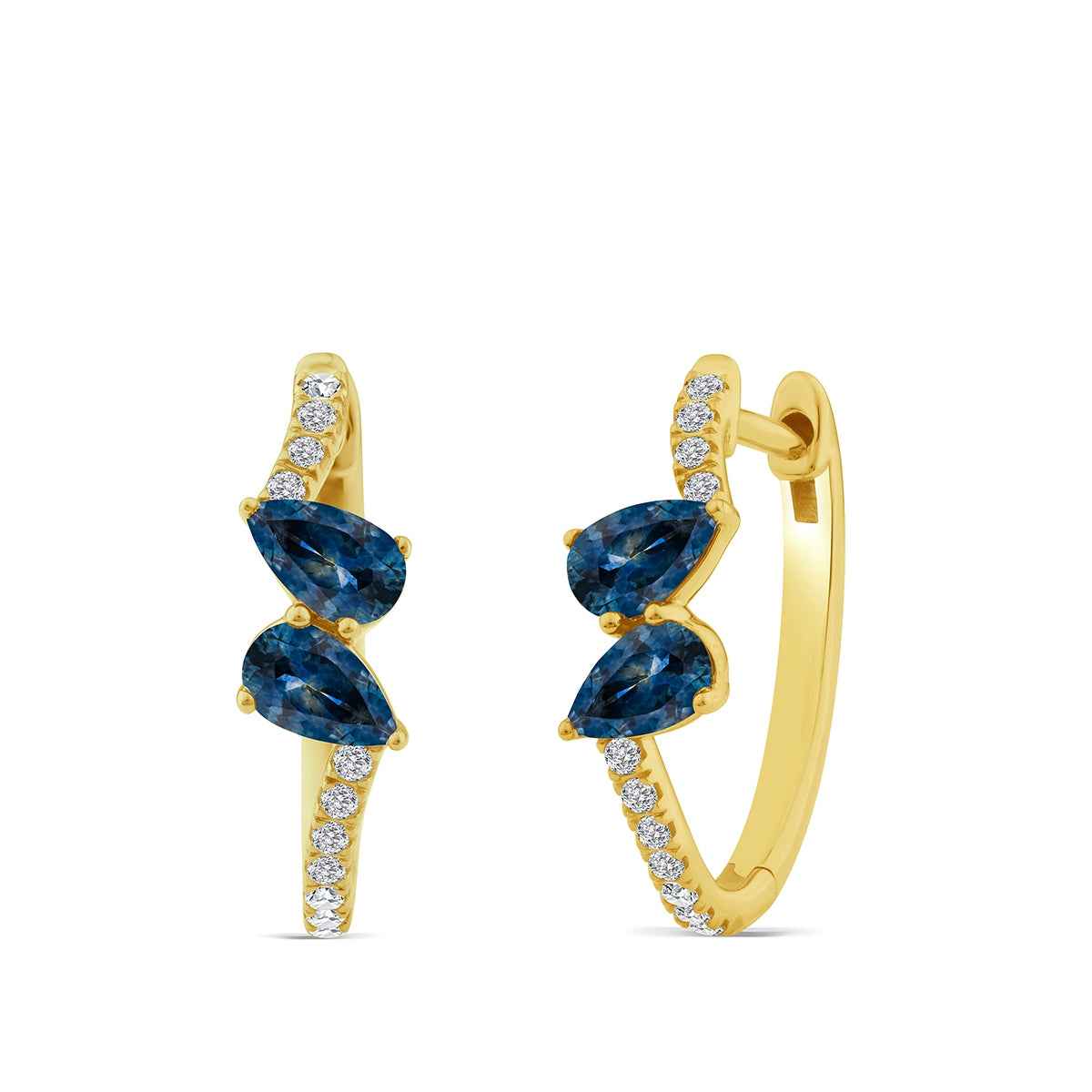 American Colors Pear Montana Sapphire & 1/8 ct. tw. Diamond Hoop Earrings in 10K Yellow Gold