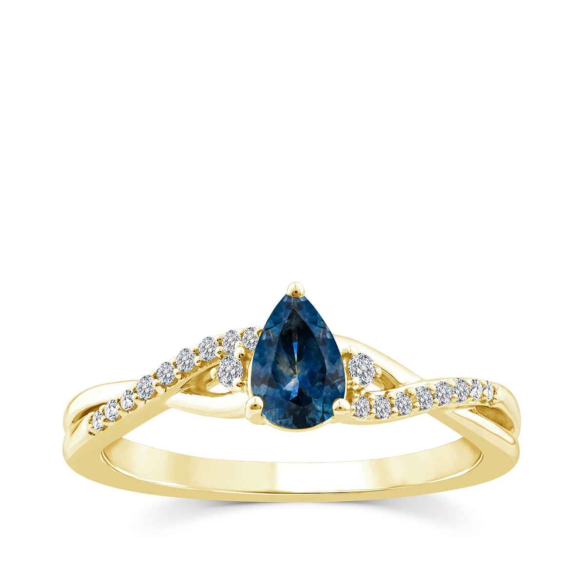 American Colors Pear Montana Sapphire & 1/10 ct. tw. Diamond Twist Ring in 10K Yellow Gold