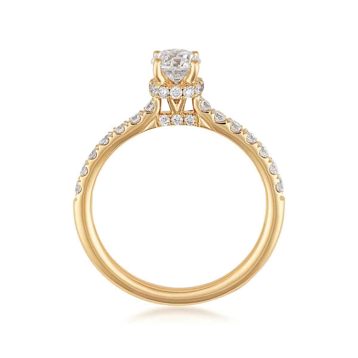Natural 1 ct. tw. Round Brilliant Diamond Halo Engagement Ring in 14K Yellow Gold close-up detail