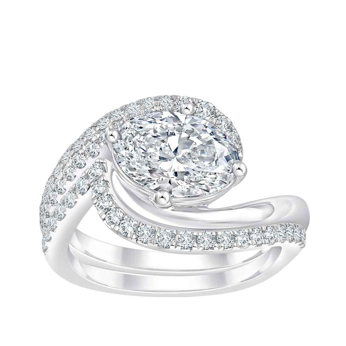 Adamante 2-1/2 ct. tw. Lab-Grown Oval Diamond Swirl Engagement Ring in 14K White Gold