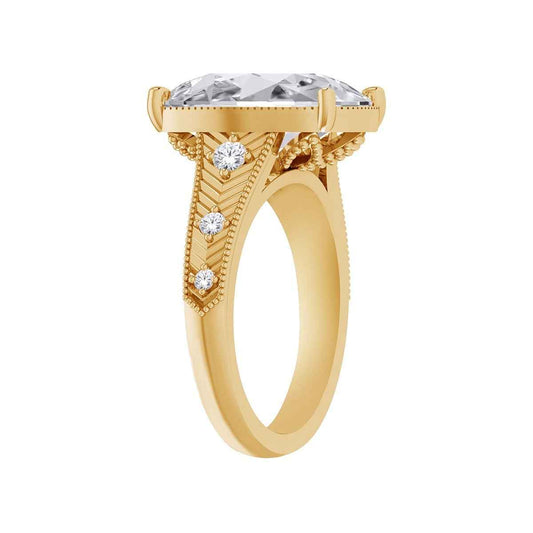 Adamante 3-1/6 ct. tw. Lab-Grown Cushion Diamond Textured Engagement Ring in 14K Yellow Gold front view