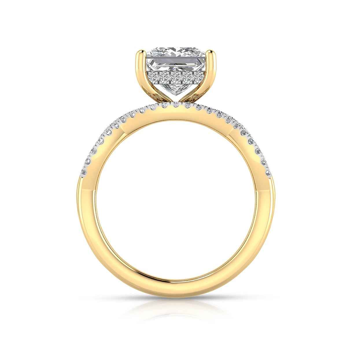 Adamante 2-9/10 ct. tw. Lab-Grown Princess Cut Diamond Hidden Halo Twist Wedding Set in 14K Yellow Gold close-up detail
