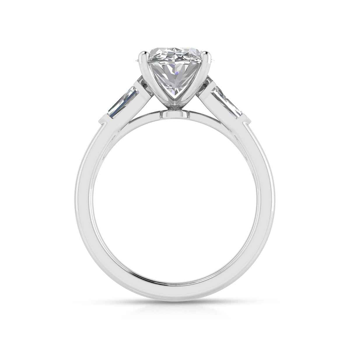 Adamante 3-1/2 ct. tw. Lab-Grown Oval & Baguette Diamond Engagement Ring in 14K White Gold close-up detail