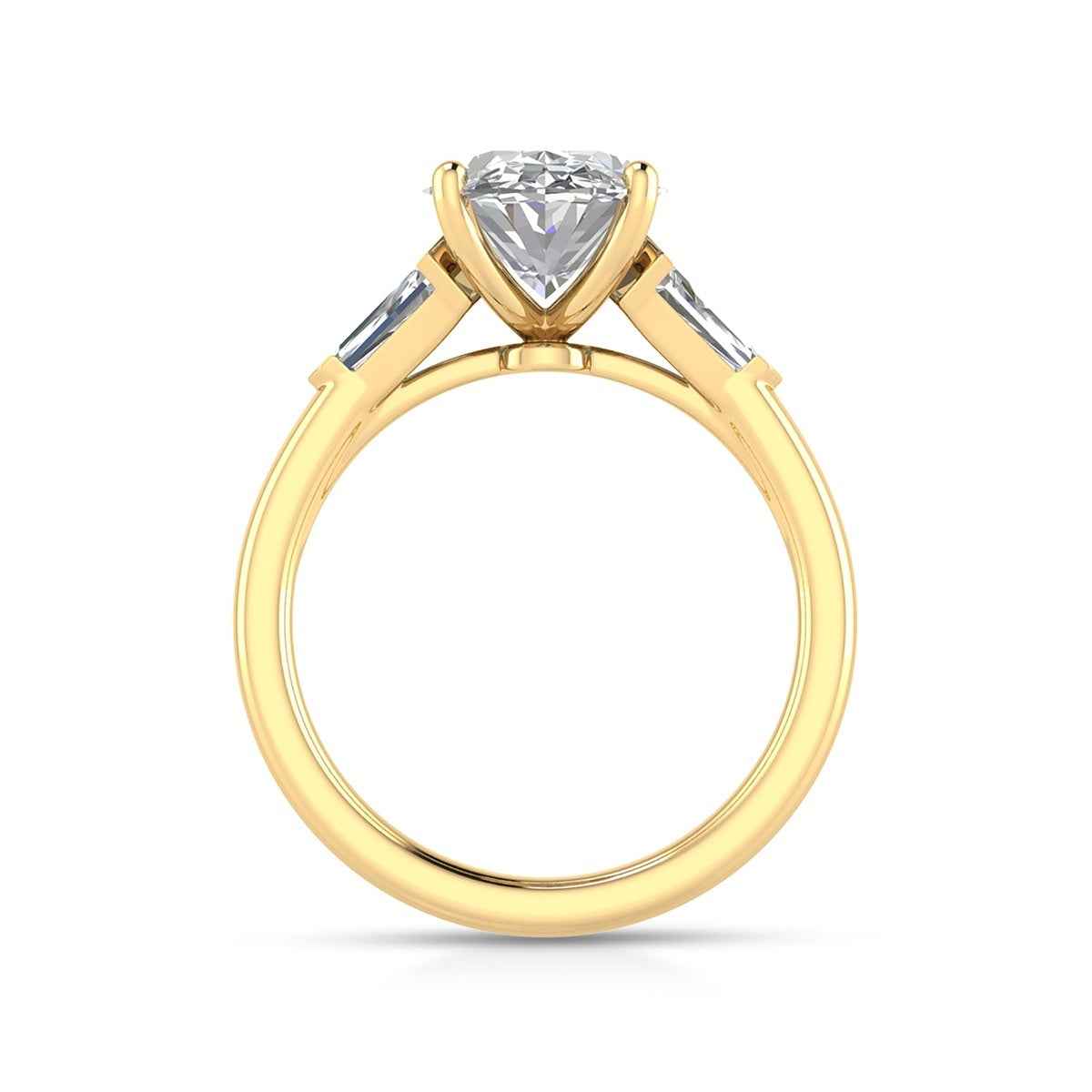 Adamante 3-1/2 ct. tw. Lab-Grown Oval & Baguette Diamond Engagement Ring in 14K Yellow Gold close-up detail