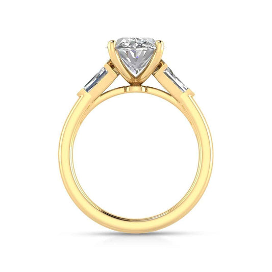 Adamante 3-1/2 ct. tw. Lab-Grown Oval & Baguette Diamond Engagement Ring in 14K Yellow Gold close-up detail
