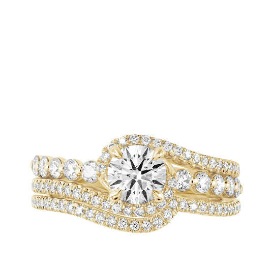 Natural 1-1/2 ct. tw. Round Brilliant Diamond Swirl Wedding Set in 14K Yellow Gold full view