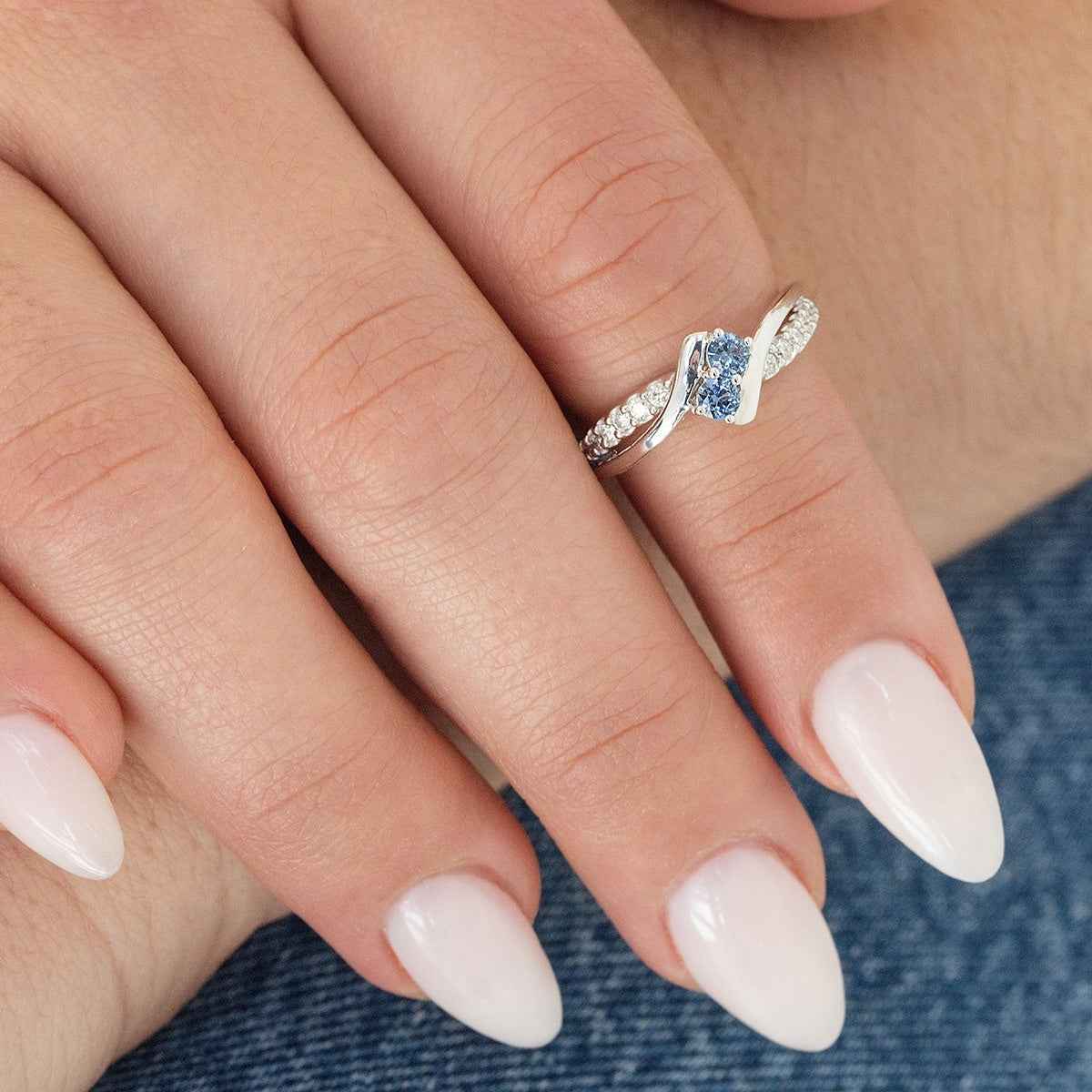 Yogo Sapphire & 1/5 ct. tw. Diamond Bypass Ring in 14K White Gold