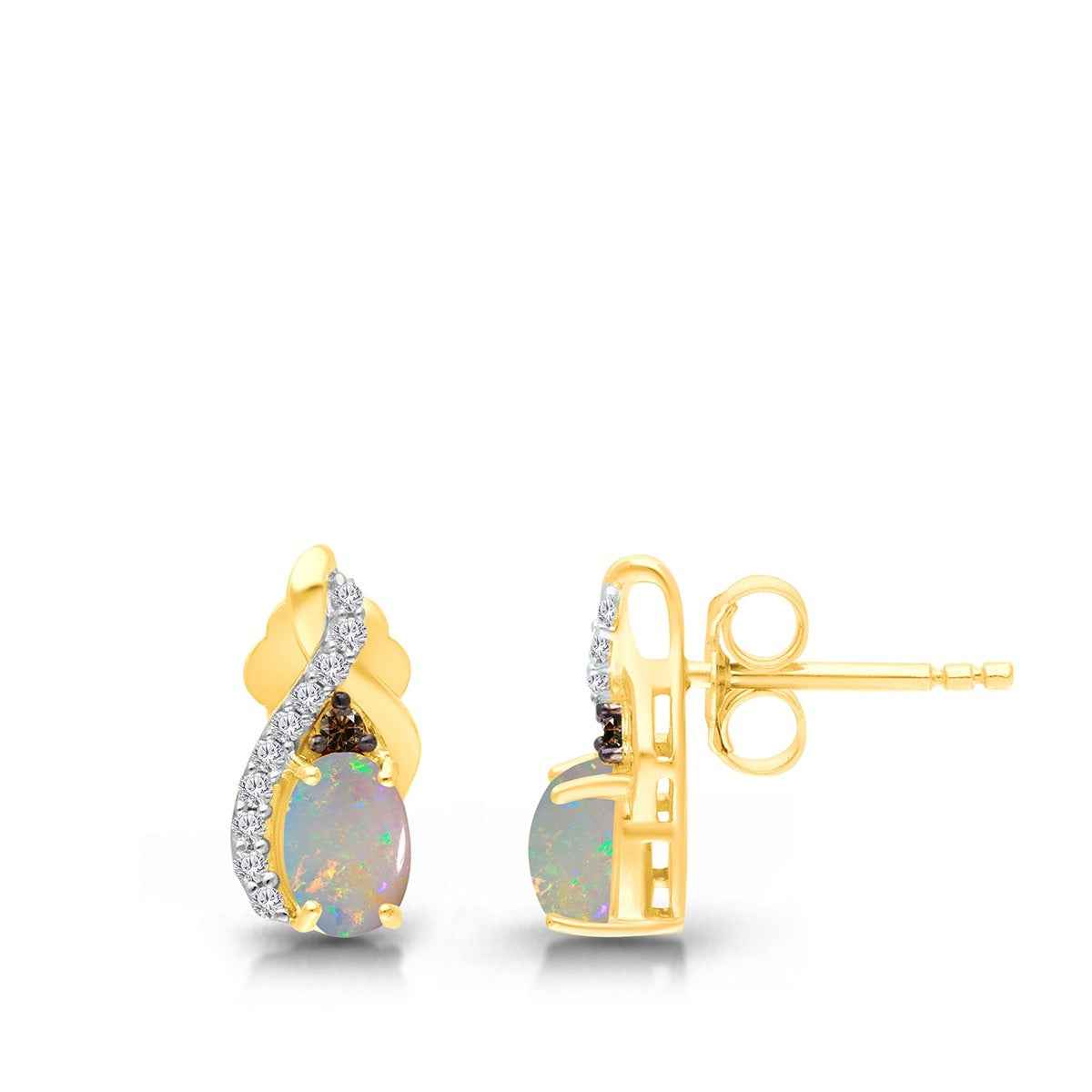 Kallati Oval Opal & 1/7 ct. tw. Diamond Earrings in 14K Yellow Gold