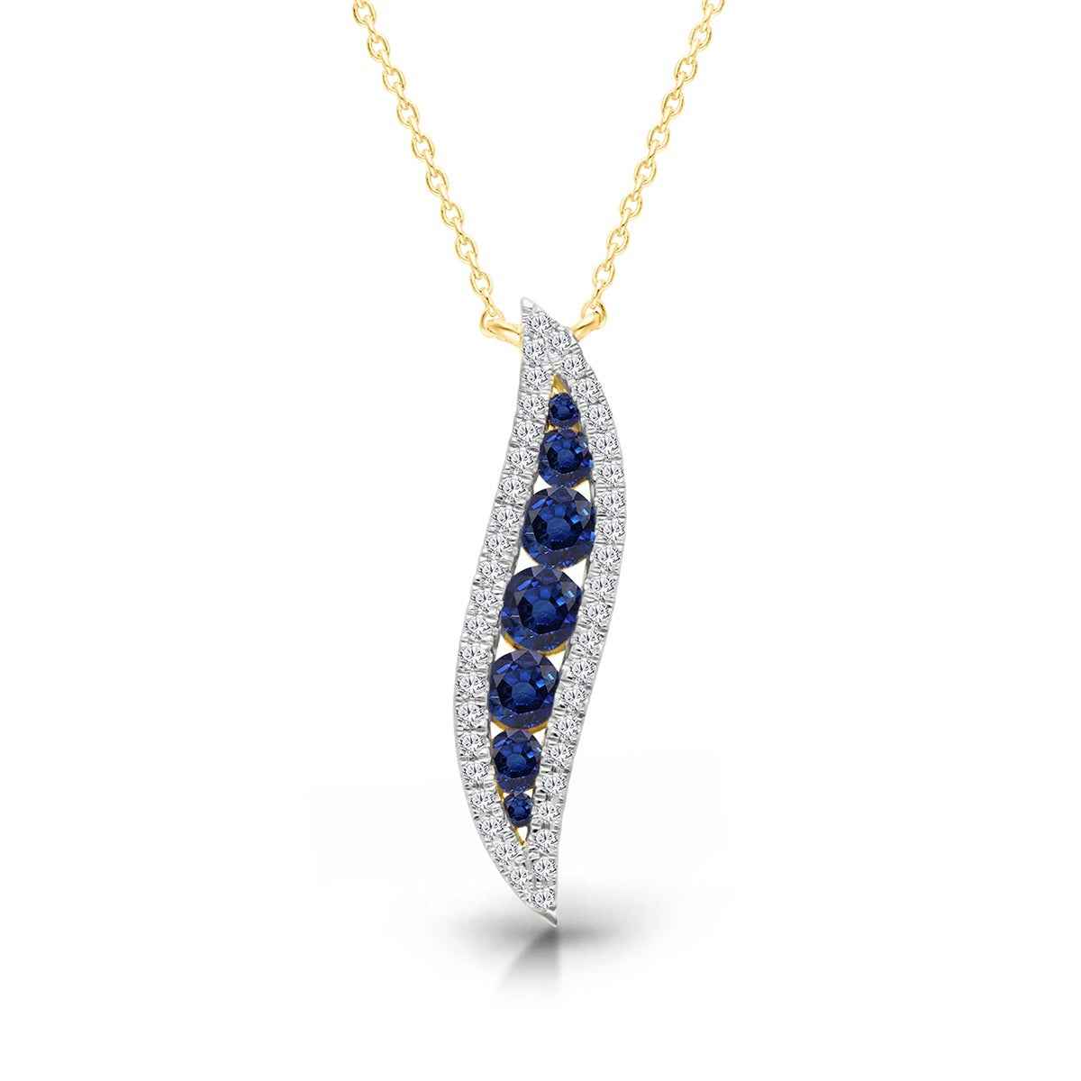 Kallati Round Sapphire & 1/5 ct. tw. Diamond Curved Spike Pendant in 14K Yellow Gold