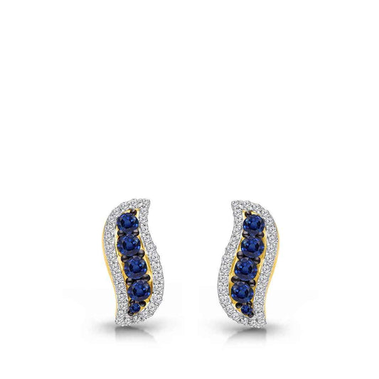 Kallati Round Sapphire & 1/3 ct. tw. Diamond Curve Earrings in 14K Yellow Gold front view