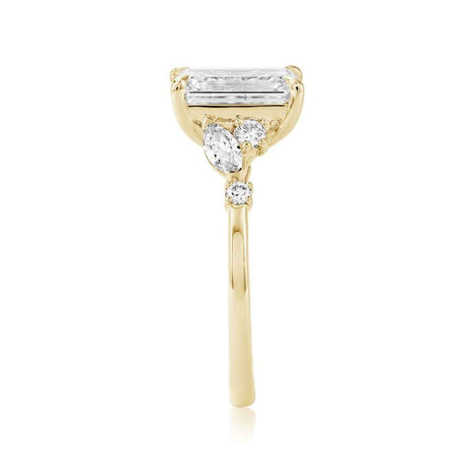 Adamante 3-1/2 ct. tw. Lab-Grown Emerald Cut & Marquise & Round Diamond Engagement Ring in 14K Yellow Gold side profile
