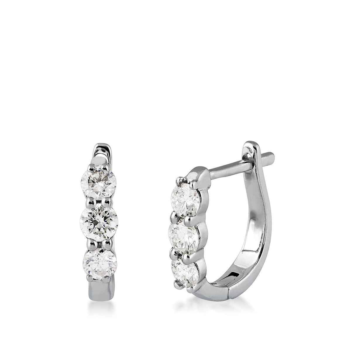3-Stone 1/2 ct. tw. Diamond Hoop Earrings in 10K White Gold (2)