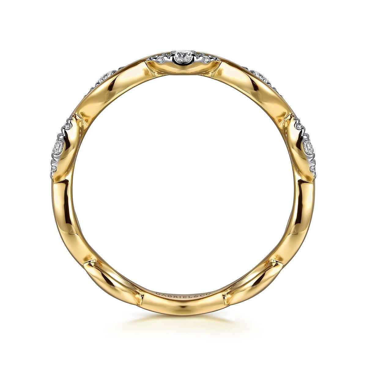 Gabriel & Co. 1/5 ct. tw. Diamond Cluster Wavy Ring in 14K Yellow Gold close-up detail