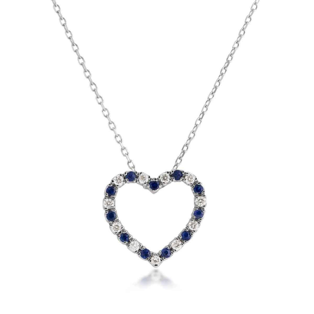 Round Sapphire & 1/8 ct. tw. Diamond Heart Pendant in 14K White Gold