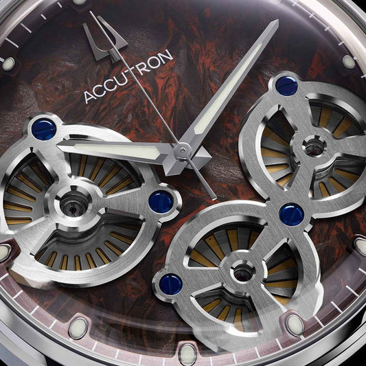 Accutron Men's Spaceview Evolution Automatic Stainless Steel Watch with Brown Dial & Leather Strap side profile
