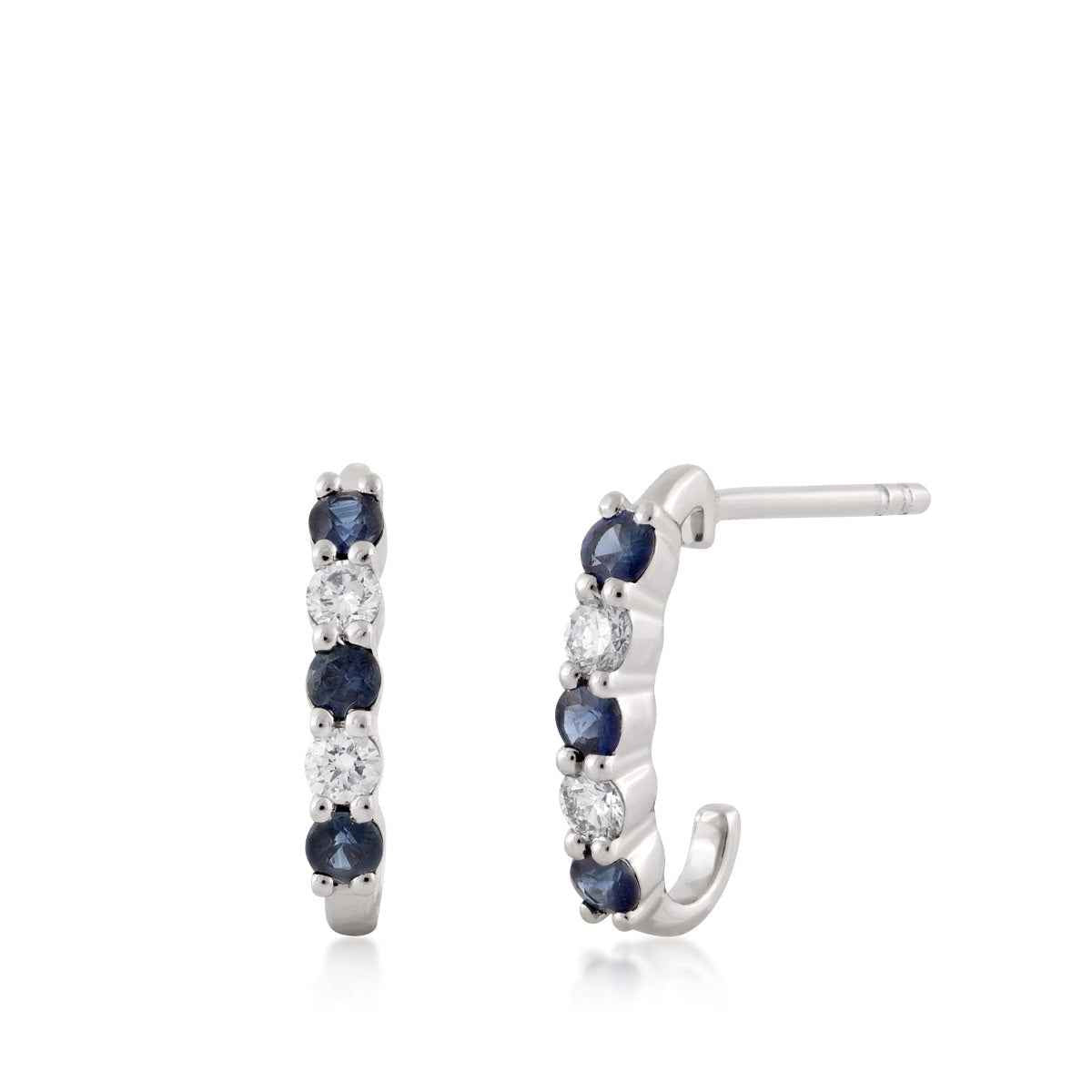 Round Sapphire & 1/4 ct. tw. Diamond J Hoop Earrings in 14K White Gold