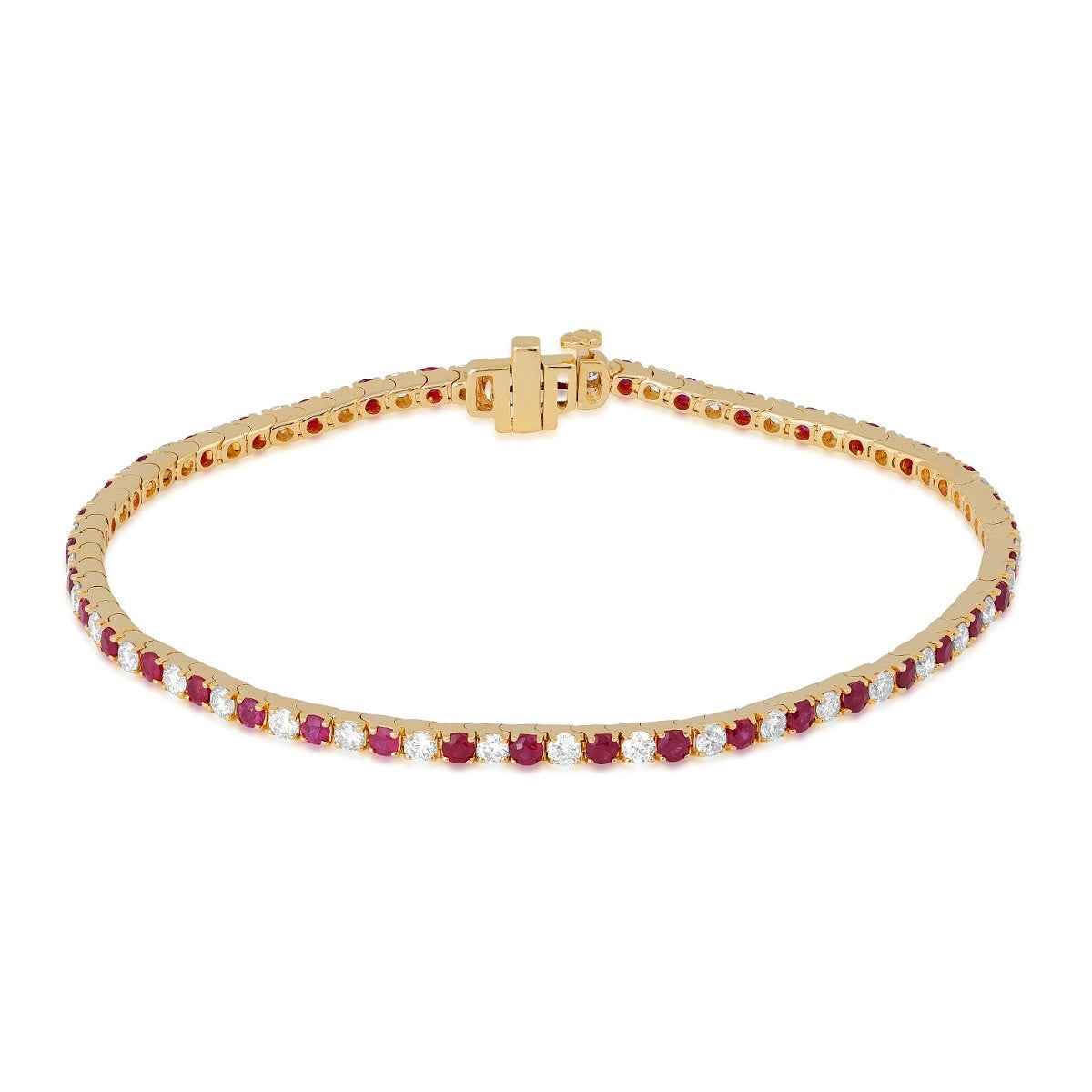Ruby & 1-1/2 ct. tw. Diamond Tennis Bracelet in 14K Yellow Gold