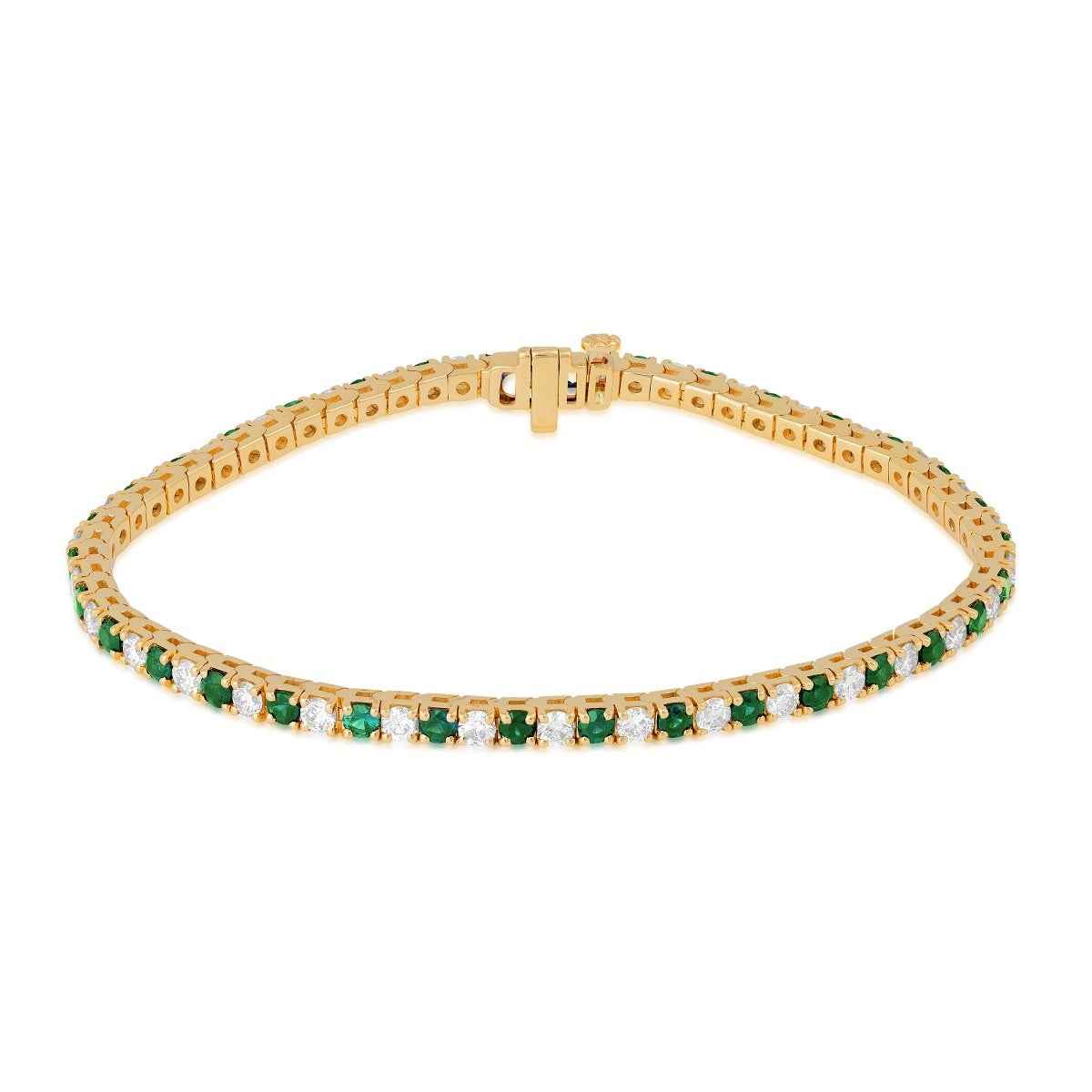 Emerald & 2-1/2 ct. tw. Diamond Tennis Bracelet in 14K Yellow Gold