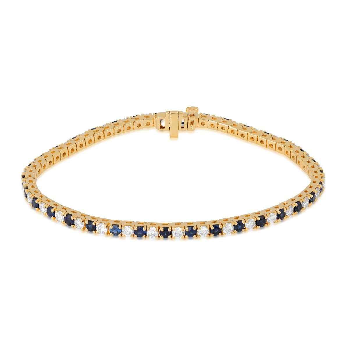 Sapphire & 2-1/2 ct. tw. Diamond Tennis Bracelet in 14K Yellow Gold