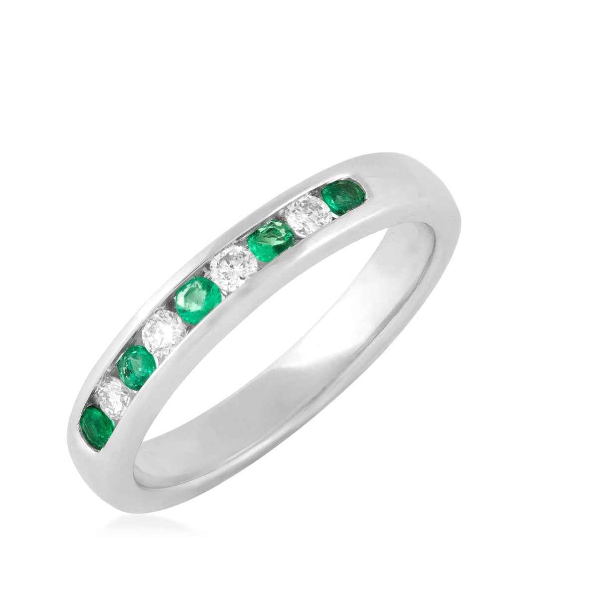 Emerald & 1/7 ct. tw. Diamond Stackable Ring in 14K White Gold
