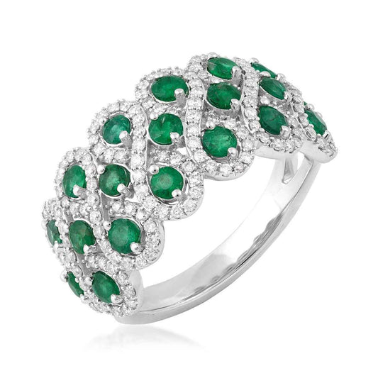 Emerald & 5/8 ct. tw. Diamond Lattice Ring in 14K White Gold