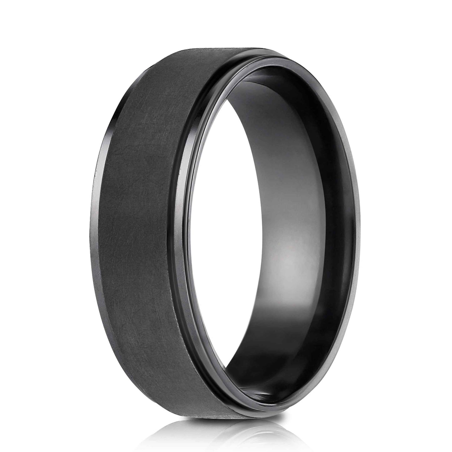 BENCHMARK Mens 7MM Brushed Finished Black Titanium Wedding Band side profile