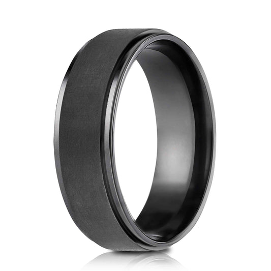 BENCHMARK Mens 7MM Brushed Finished Black Titanium Wedding Band side profile