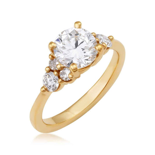 USA Collection 2 ct. tw. Round Diamond Trio Side Stone Engagement Ring in 14K Yellow Gold