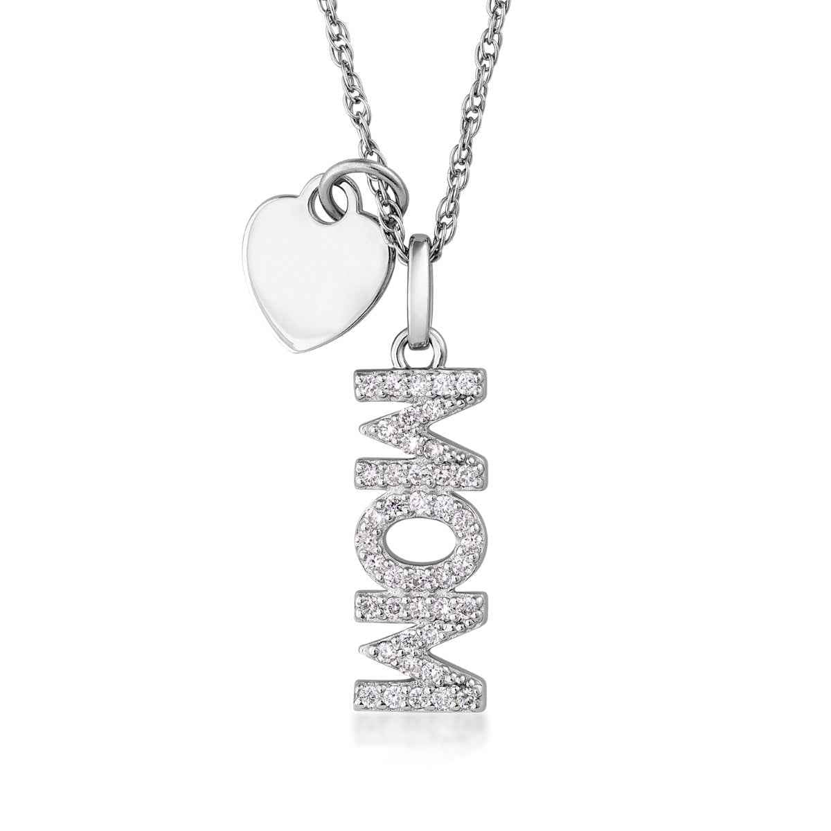 Adamante 1/4 ct. tw. Lab-Grown Diamond Vertical Mom & Heart Pendant in Sterling Silver