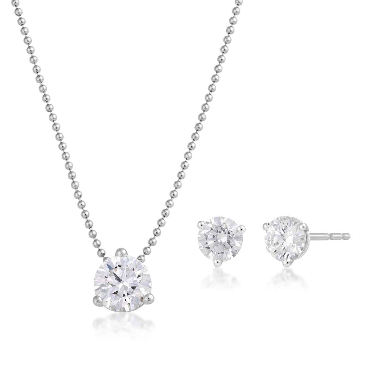 USA Collection 2-1/2 ct. tw. Lab-Grown Round Brilliant Diamond Solitaire Pendant & Earring Box Set in Sterling Silver