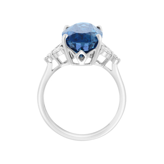 14K white gold oval London blue topaz and 1/3 ct. tw. diamond EFFY ring