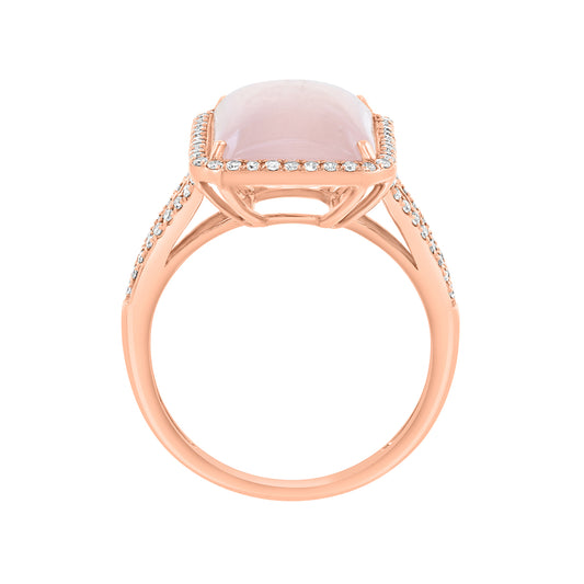 emerald cut rose quartz 1/4 ct. diamond halo Effy ring in 14K pink gold alt 2