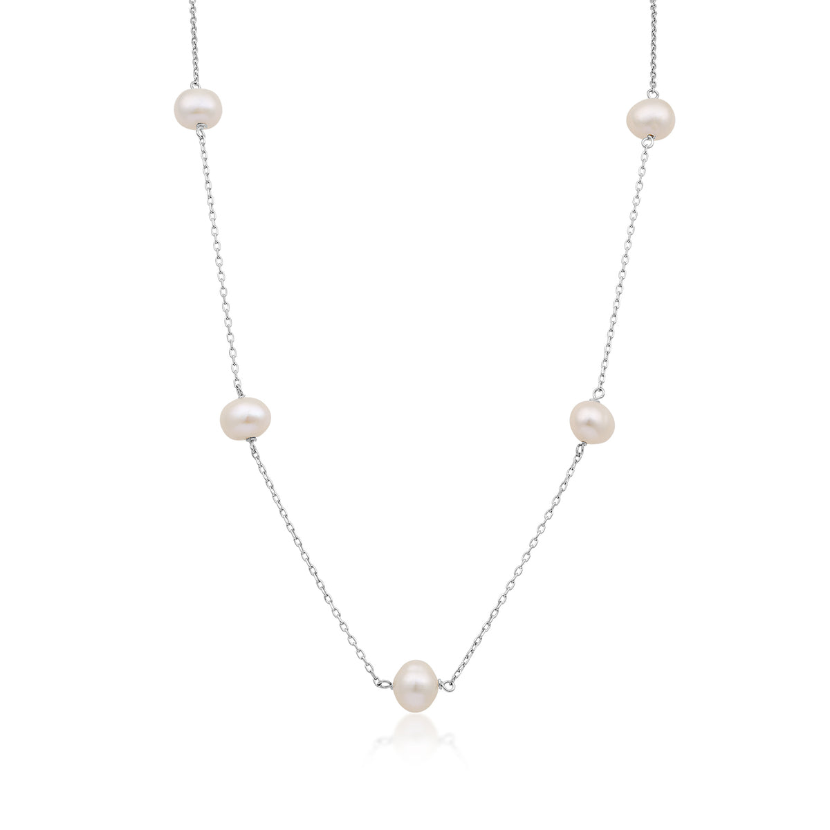 Sterling silver freshwater pearl station necklace