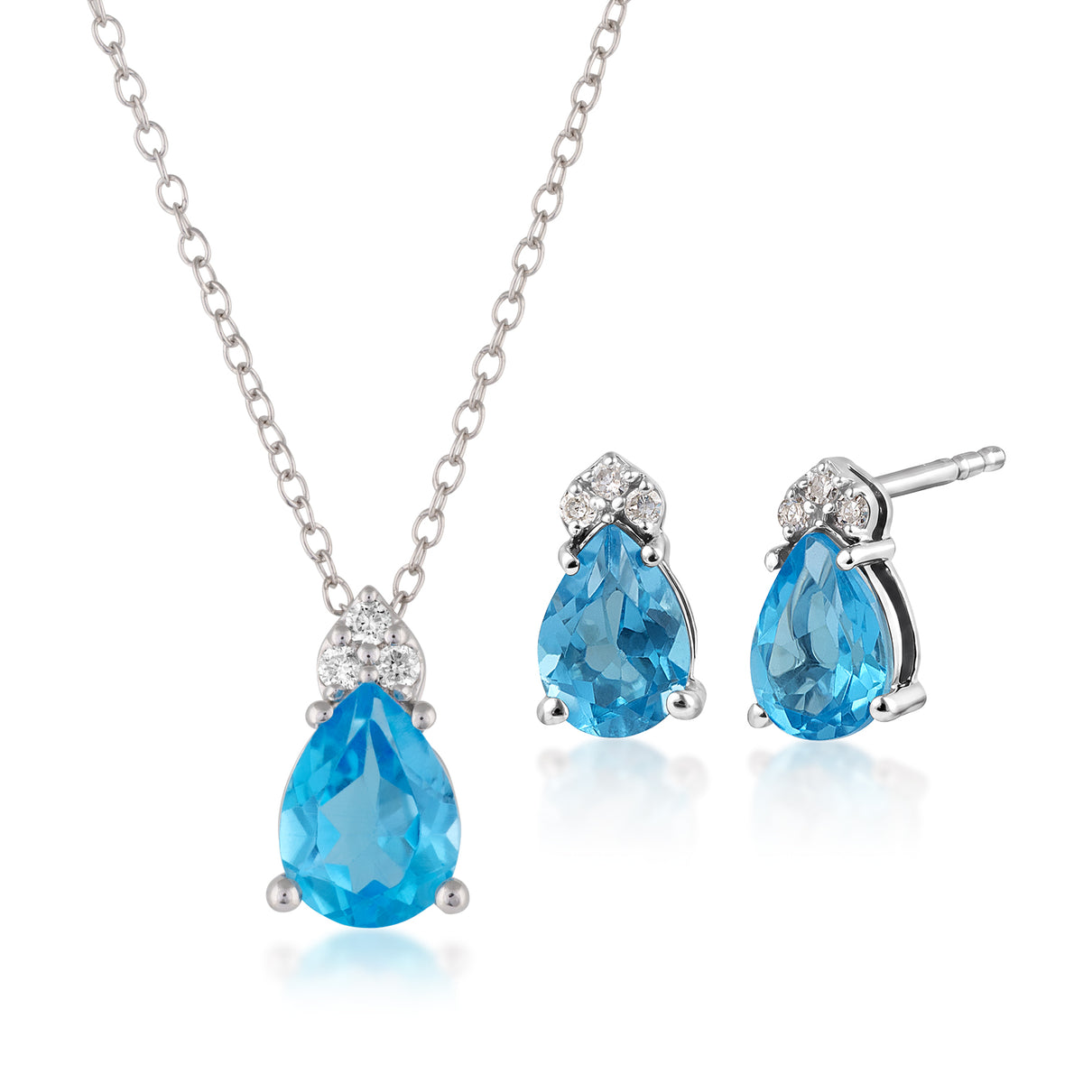 Pear-shaped Swiss blue topaz and 1/10 ct. tw. diamond pendant and pear box set