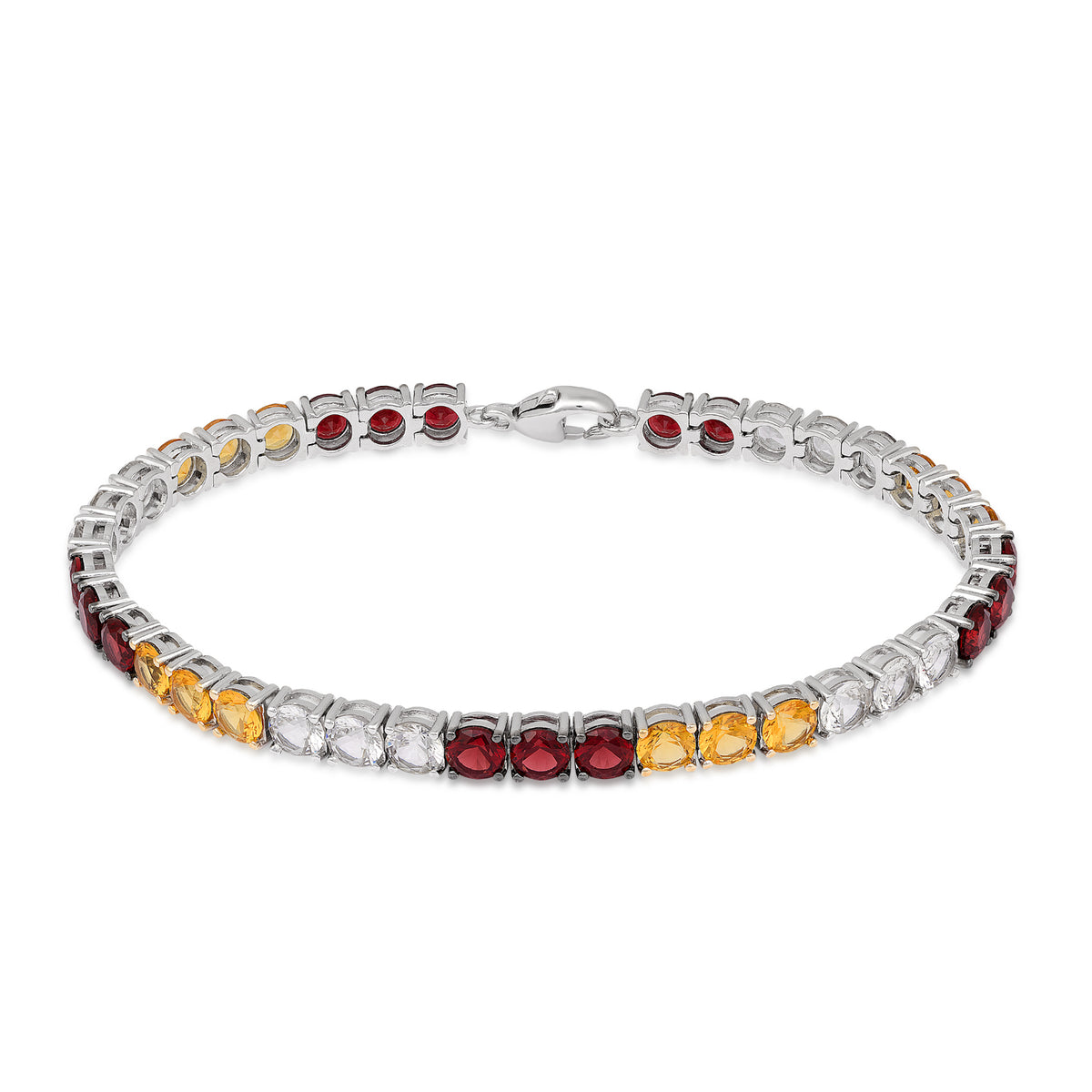 Sterling silver Collegiate Collection men's simulated red, white, and yellow gemstone tennis bracelet