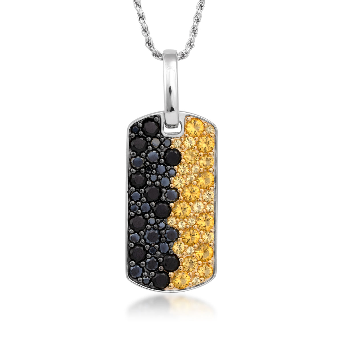 Sterling silver Collegiate Collection men's simulated black and yellow gemstone dog tag pendant