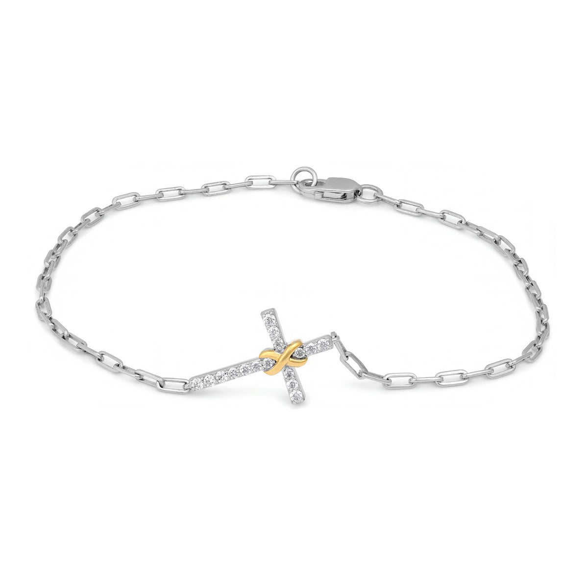 Sterling silver and 10K yellow gold Infinite Love 1/7 ct. tw. diamond infinity cross bracelet