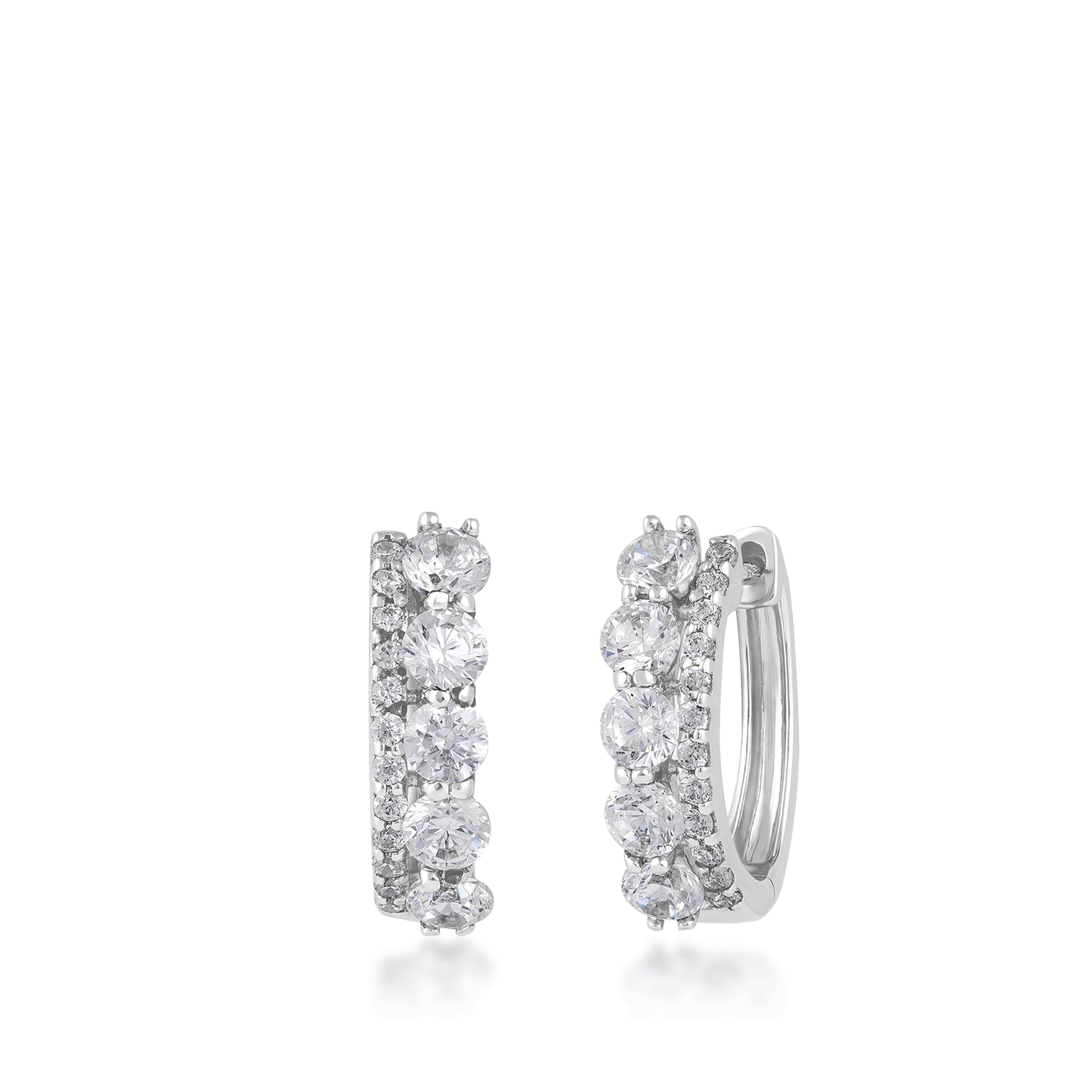 10K white gold 1 ct. tw. diamond multirow huggie hoop earrings