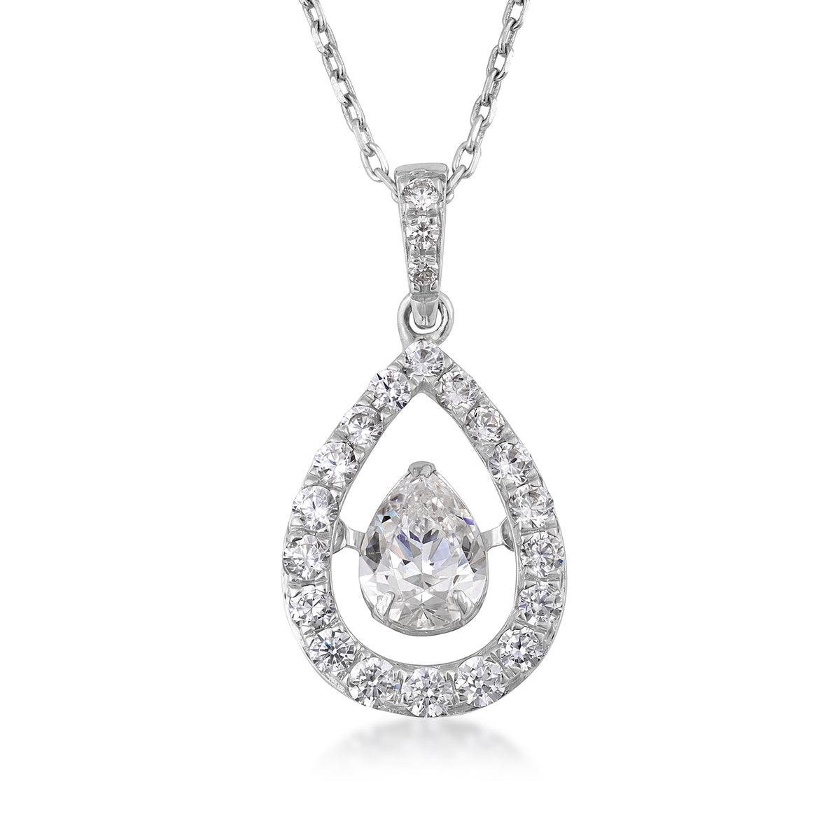 Sterling silver Adamante 1 ct. tw. lab-grown pear diamond floating halo pendant