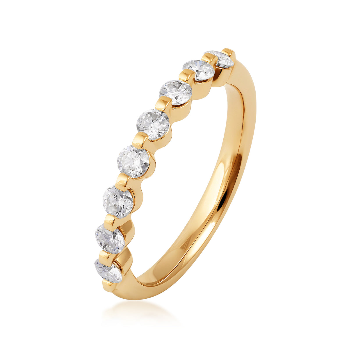 14K yellow gold 1/2 ct. tw. round diamond shared prong ring