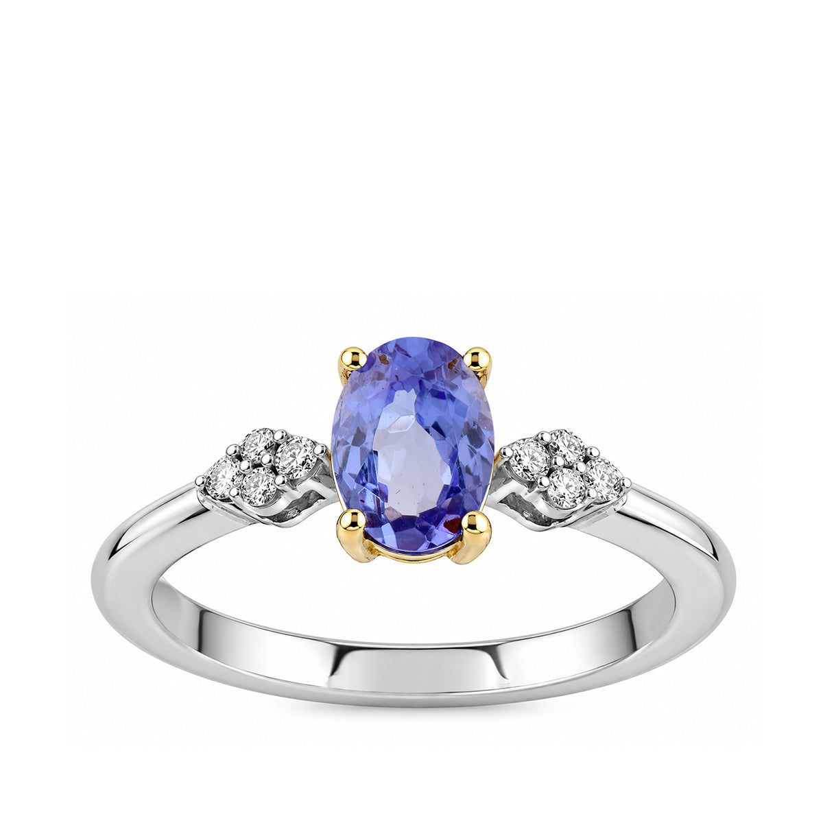 Sterling silver and 10K yellow gold oval tanzanite diamond accent ring