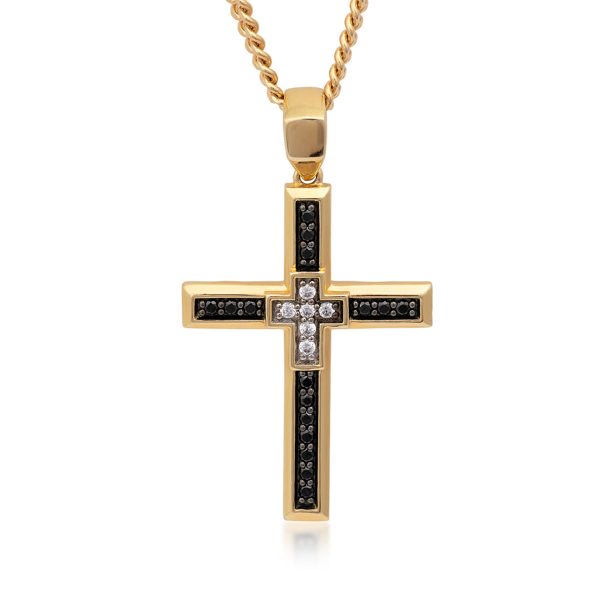 Yellow gold-plated sterling silver men's 3/8 ct. tw. treated black and mocha diamond cross pendant