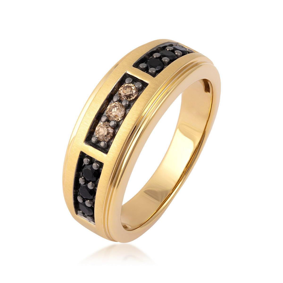 10K yellow gold men's 1/2 ct. tw. mocha and treated black diamond ring