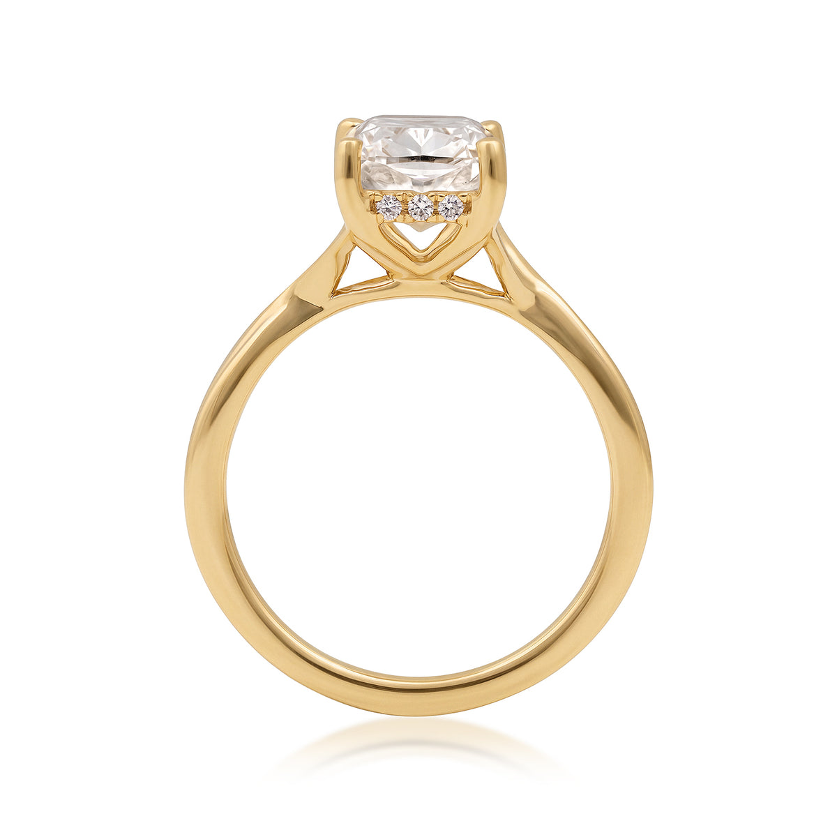 14K yellow gold Adamante 3 ct. lab-grown radiant-cut diamond hidden halo engagement ring with 1/10 ct. tw. lab-grown diamond accents
