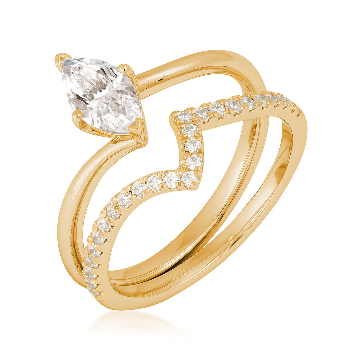 14K yellow gold natural 9/10 ct. tw. marquise diamond contour wedding set