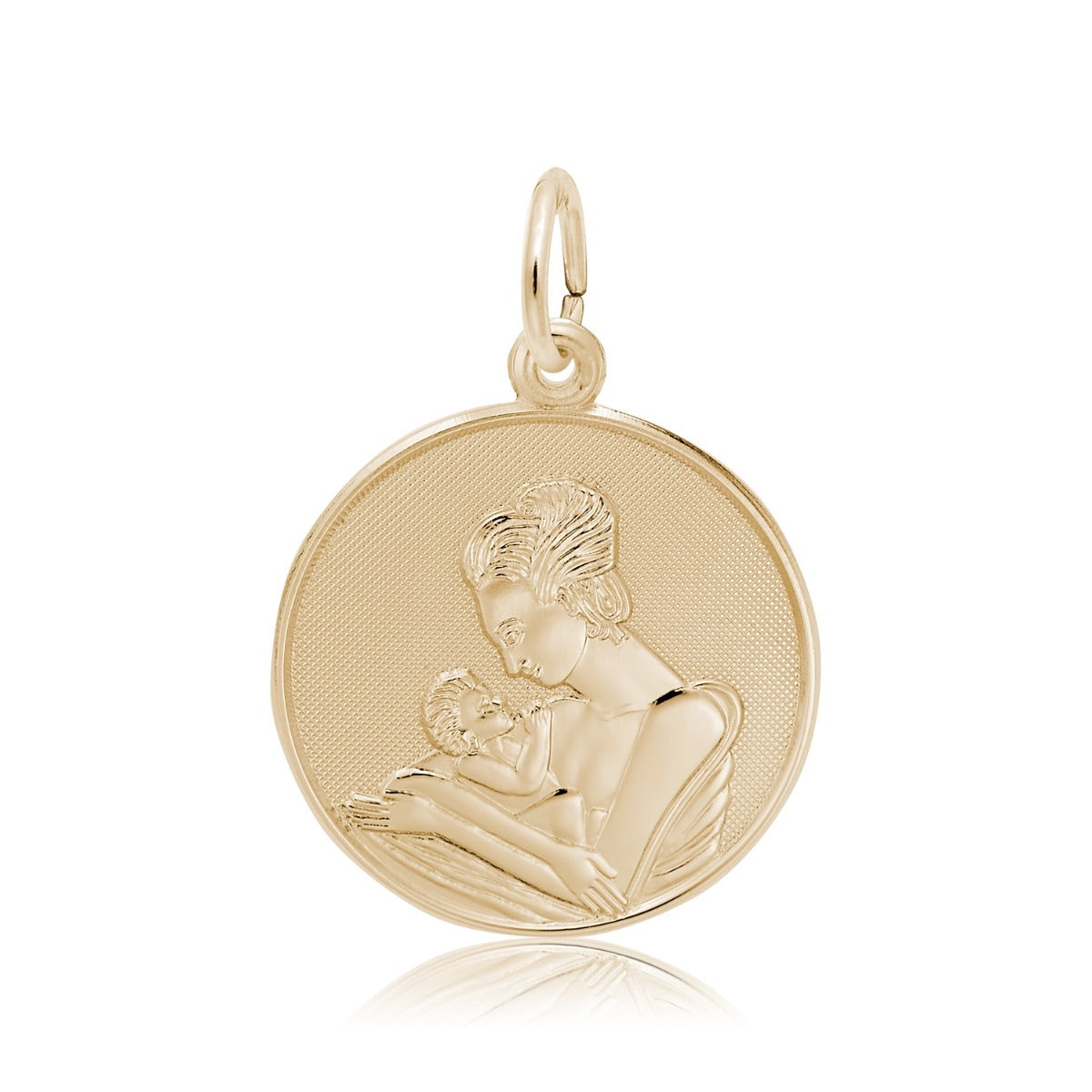 Mother Holding Baby Disc Charm in 14K Yellow Gold