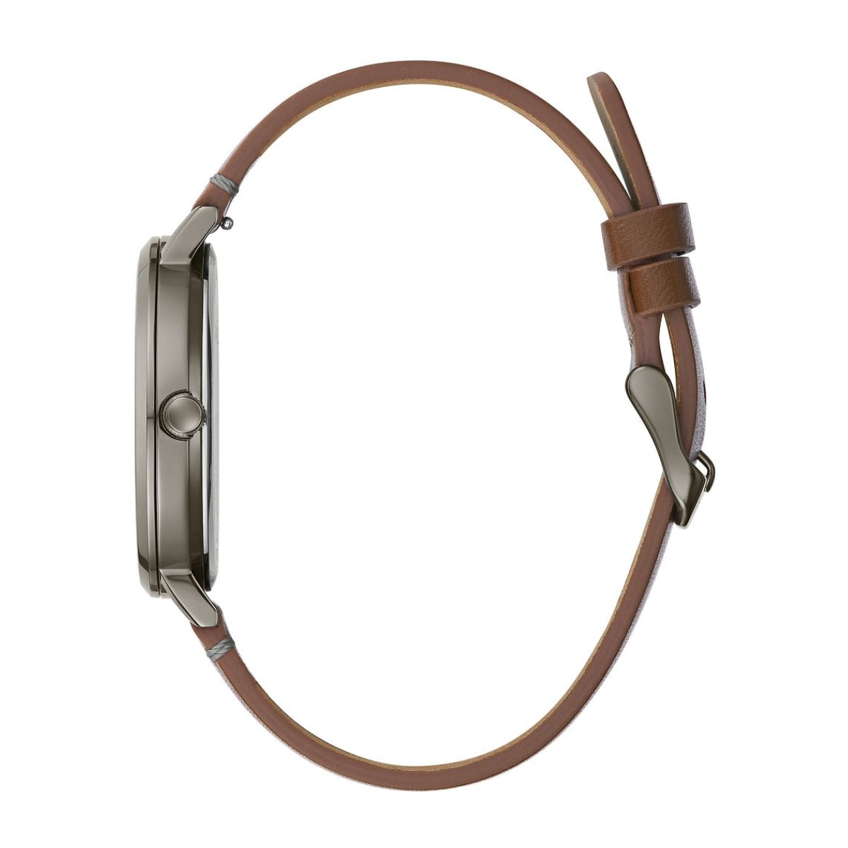 Caravelle Men's Min Max Stainless Steel Watch with Silver Dial & Brown Leather Strap front view