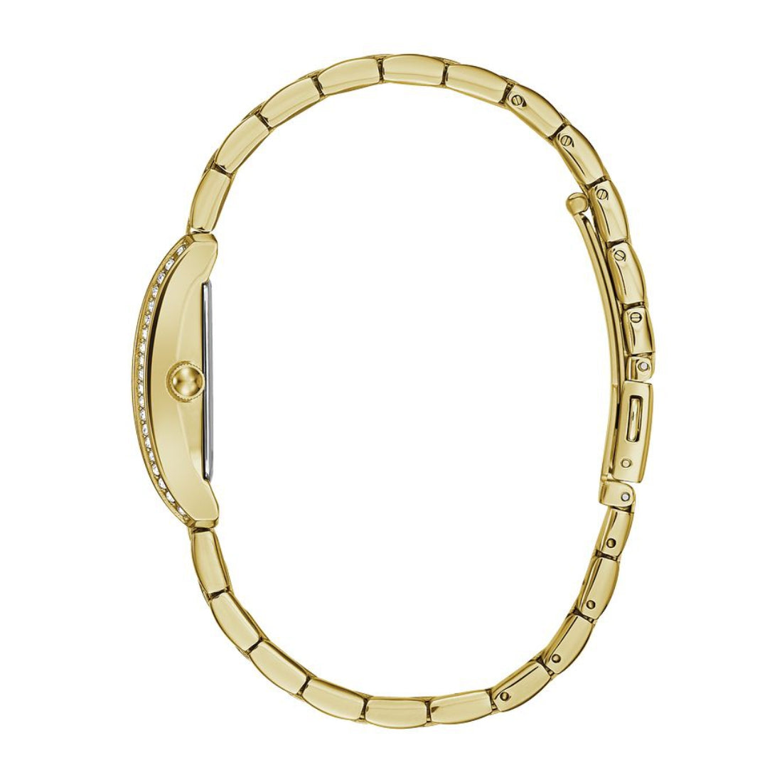 Caravelle Ladies' Dress Gold-Tone Stainless Steel Watch with Pave Black Crystal Dial front view