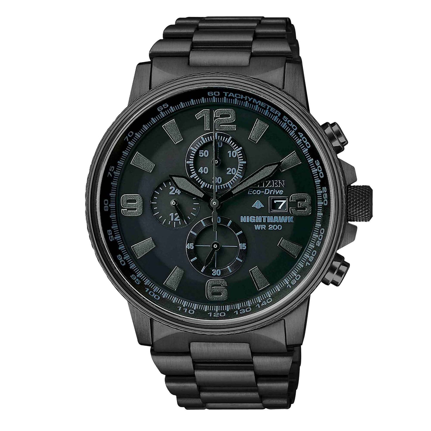 Citizen Men's NightHawk Blackout Chronograph Watch with Stainless Steel Link Band