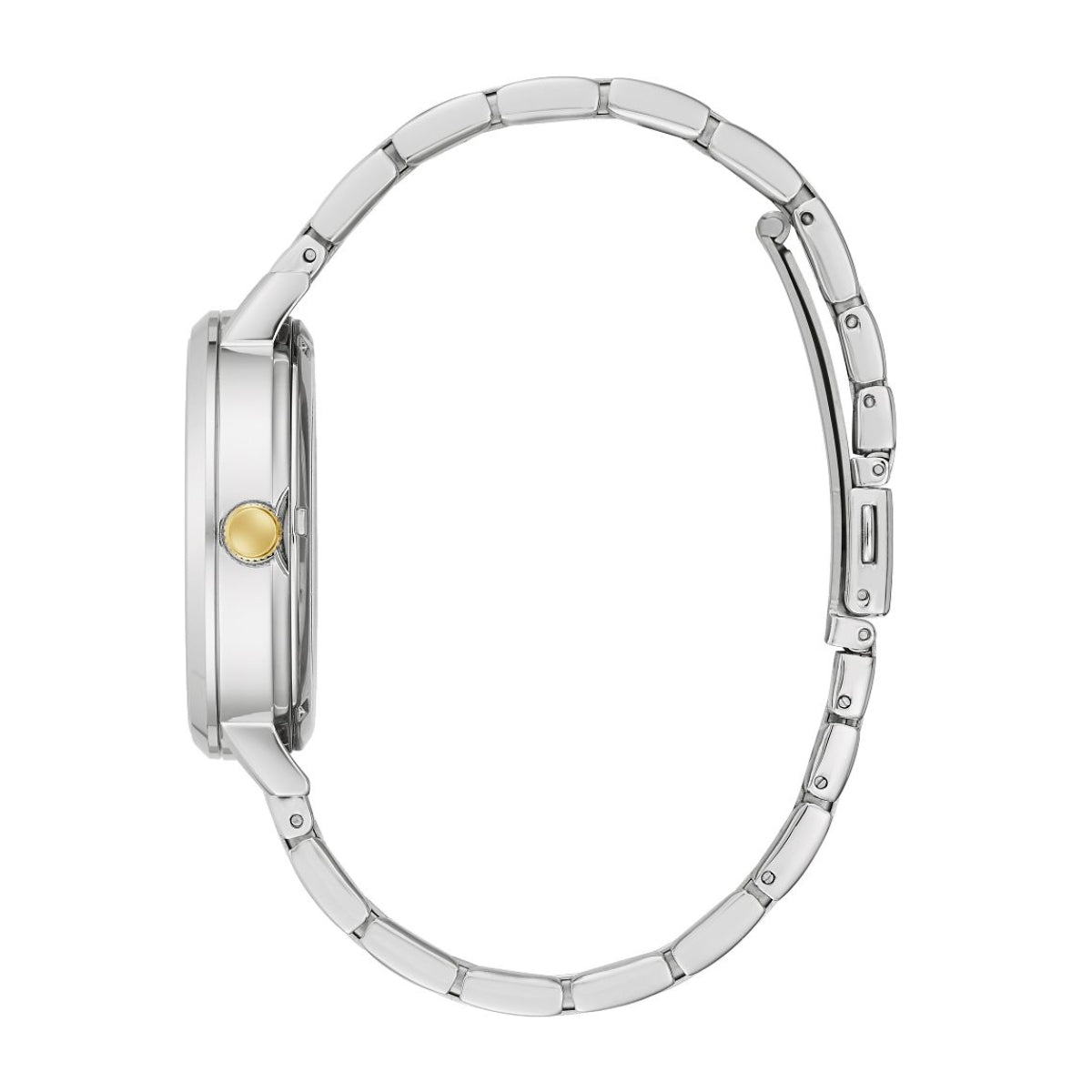 Caravelle Men's Classic Two-Tone Stainless Steel Watch with Black Open Aperture Dial front view